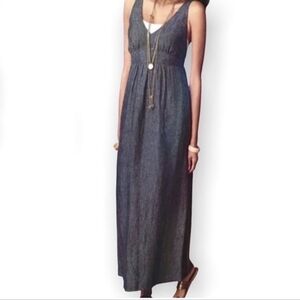 CAbi Blue Sleeveless V-Neck Maxi Sundress With Pockets